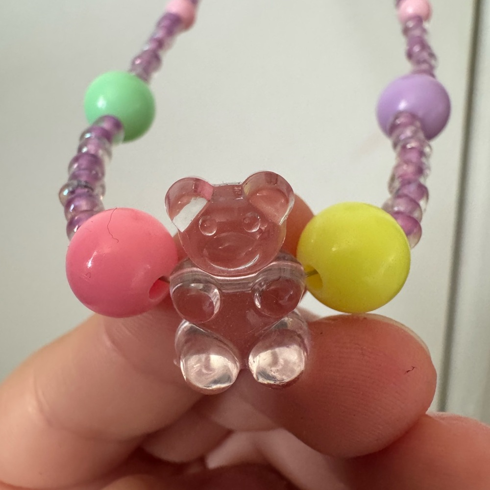 Colorful Beaded Bracelet with Bear Charm